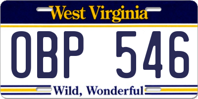 WV license plate OBP546