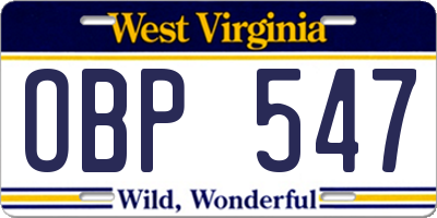 WV license plate OBP547