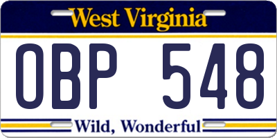 WV license plate OBP548