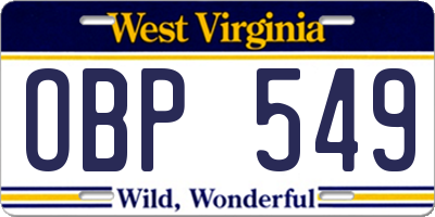 WV license plate OBP549