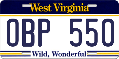 WV license plate OBP550