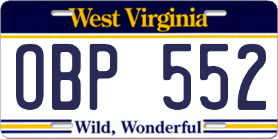 WV license plate OBP552