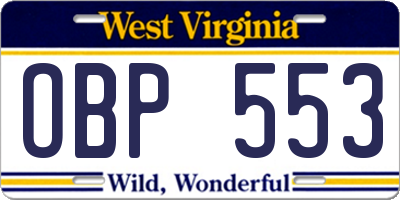 WV license plate OBP553