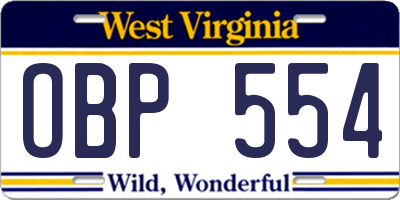 WV license plate OBP554