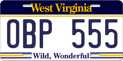 WV license plate OBP555