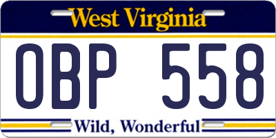 WV license plate OBP558