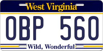 WV license plate OBP560