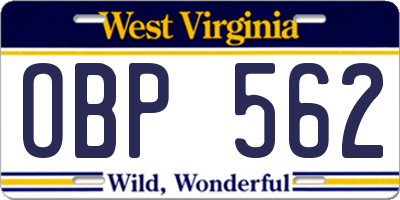 WV license plate OBP562