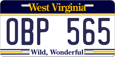 WV license plate OBP565