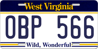 WV license plate OBP566