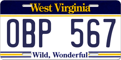 WV license plate OBP567