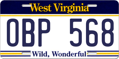 WV license plate OBP568