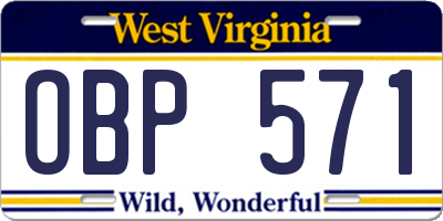 WV license plate OBP571