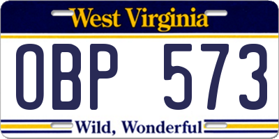 WV license plate OBP573