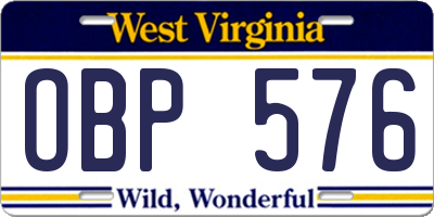 WV license plate OBP576