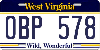 WV license plate OBP578
