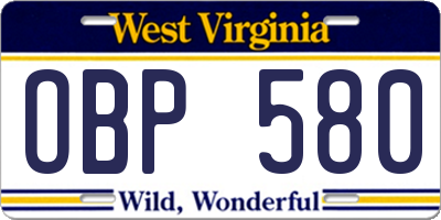 WV license plate OBP580