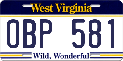 WV license plate OBP581