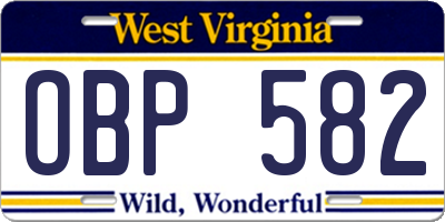 WV license plate OBP582
