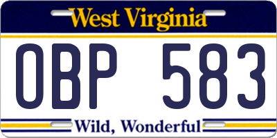 WV license plate OBP583