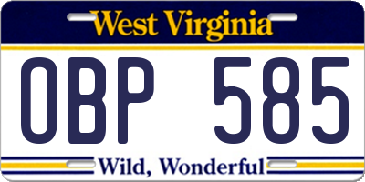 WV license plate OBP585