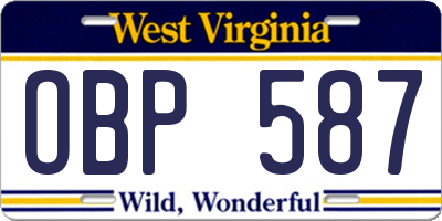 WV license plate OBP587