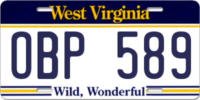 WV license plate OBP589