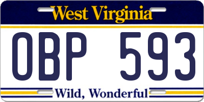 WV license plate OBP593