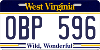 WV license plate OBP596