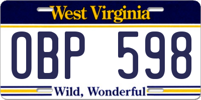 WV license plate OBP598