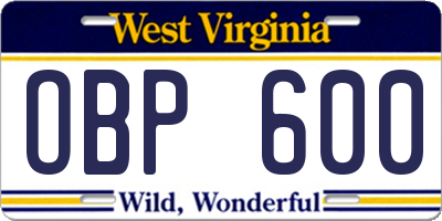 WV license plate OBP600