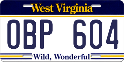 WV license plate OBP604