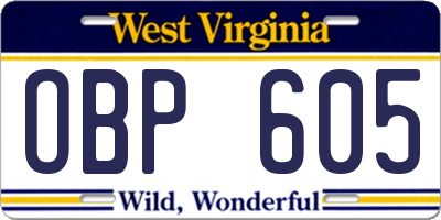 WV license plate OBP605