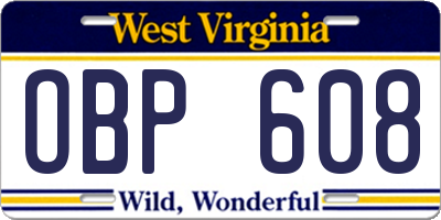 WV license plate OBP608