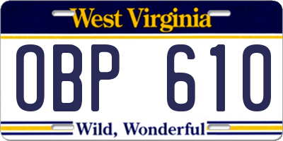 WV license plate OBP610