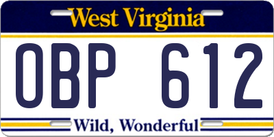 WV license plate OBP612