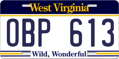 WV license plate OBP613