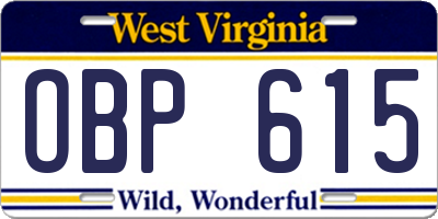 WV license plate OBP615