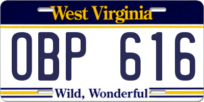 WV license plate OBP616