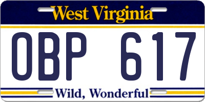 WV license plate OBP617
