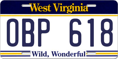 WV license plate OBP618