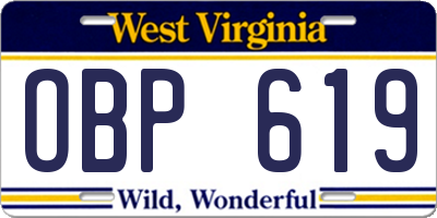 WV license plate OBP619