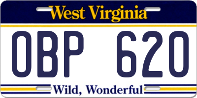 WV license plate OBP620