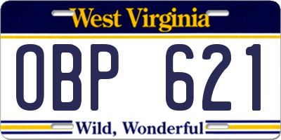 WV license plate OBP621