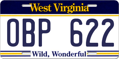 WV license plate OBP622