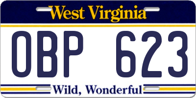 WV license plate OBP623