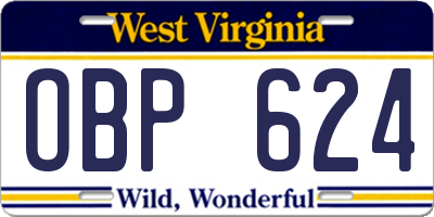 WV license plate OBP624