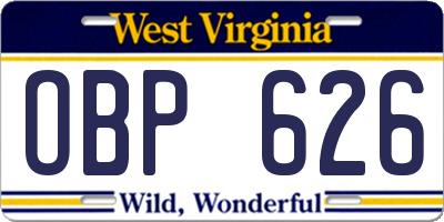 WV license plate OBP626