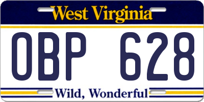 WV license plate OBP628