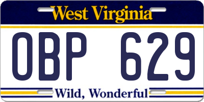 WV license plate OBP629